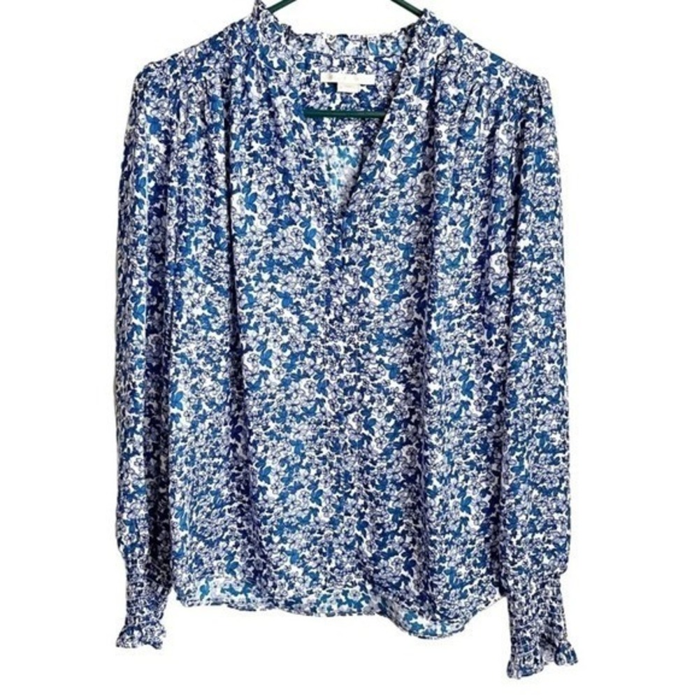 Cooper & Ella Blue Ditsy Floral Peasant Blouse Size Small Coastal Bloomcore Boho - Picture 2 of 10